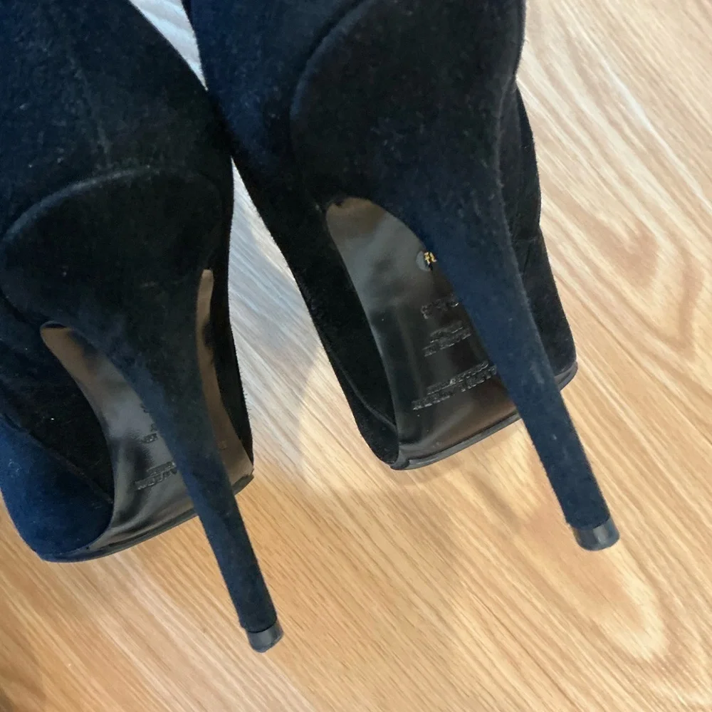 Ralph Lauren Black Suede Stiletto Ankle Boots Purple Label Made in Italy Sz 8.5